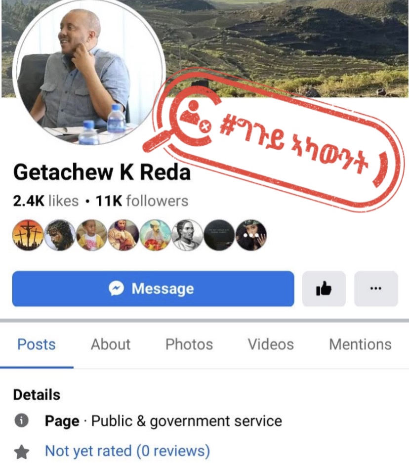 Fake Facebook accounts and pages impersonating mr Getachew Reda
