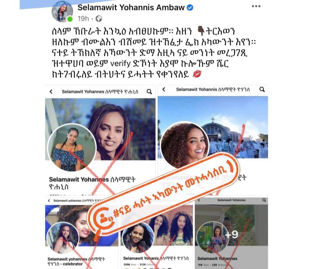 fake facebook pages and accounts impersonating artist selamawit yohannes